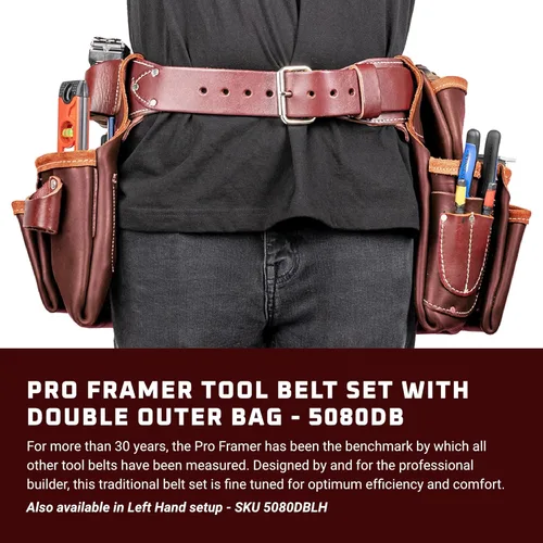 Miniatura 2 de Occidental Leather Pro Framer - Juego de cinturón de herramientas con doble bolsa exterior, mediano, 22 bolsillos y portaherramientas, cuero
