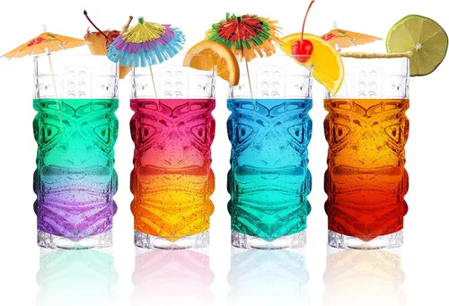 Miniatura 8 de LEMONSODA Vasos Tiki tropicales transparentes, juego de 6 a 15 onzas, perfectos para cócteles exóticos, limonada, té helado, bebidas mixtas, ron