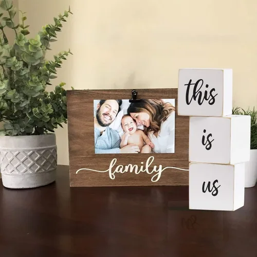 Miniatura 4 de This is Us Sign & Our Life Story - Bloques de letras para el hogar, mesa rústica para decoración del hogar, soporte de TV, comedor, decoración