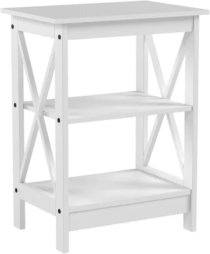 Miniatura 4 de White Finish Wooden X-Design Chair Side End Table with 3-tier Shelf