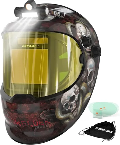 Miniatura 13 de YESWELDER - Casco de soldadura con oscurecimiento automático con vista lateral, vista panorámica de 180°, capucha de soldadura con energía solar