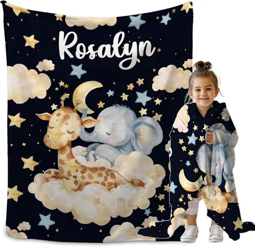 Miniatura 13 de Manta personalizada de bosque azul para niños y niñas, manta personalizada de animales salvajes, regalos para bebé, vaca, guardería, mantas