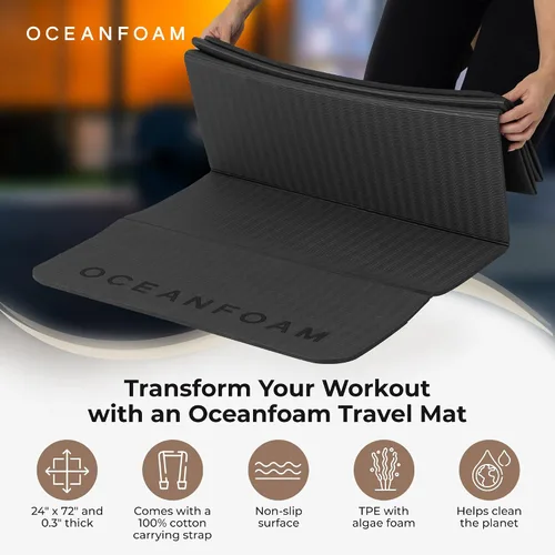 Miniatura 3 de Oceanfoam Tapete de entrenamiento de viaje, tapete de ejercicio plegable de 0.3 pulgadas de grosor para yoga, pilates y fitness, tapete Carbón