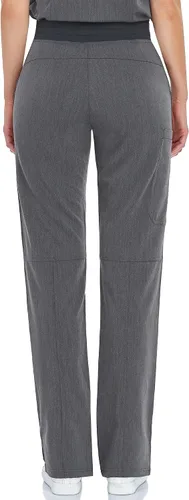 Miniatura 2 de COMENII Pantalones médicos para mujer, pantalones de tiro medio de pierna recta con cintura de yoga de punto, pantalones quirúrgicos antiarrugas