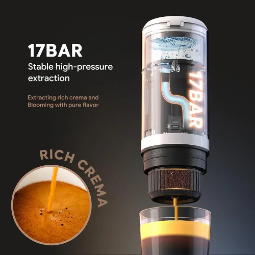 Miniatura 4 de Máquina de café espresso portátil 3 en 1 sin función de calefacción, cafetera eléctrica de carga tipo C, mini cafetera de 17 bar para N Negro