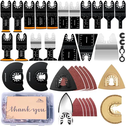 Miniatura 10 de CONNOO Paquete de 120 hojas de sierra oscilantes, cuchillas oscilantes multiherramienta para madera y plástico, dientes largos japoneses, kits