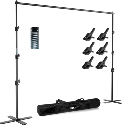 EMART Soporte de fondo resistente, soporte de tubo y cortina de 10 x 10 pies, soporte ajustable para telón de fondo, kit de fotografía con base en