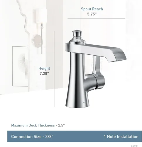 Miniatura 2 de Moen Grifo de baño Flara de oro cepillado con un solo orificio con ensamblaje de drenaje, S6981BG