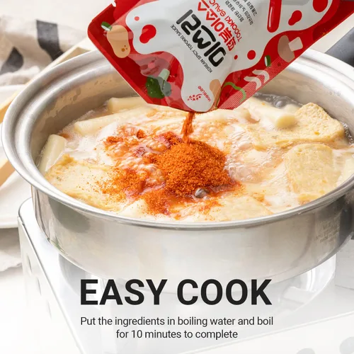 Miniatura 6 de MISSLEE Mezcla de Salsa Tteokbokki (Paquete de 5, 2 Porciones Cada Una), Nivel 4 de Calor, Salsa en Polvo Coreana para Pasteles de Arroz y Cocina