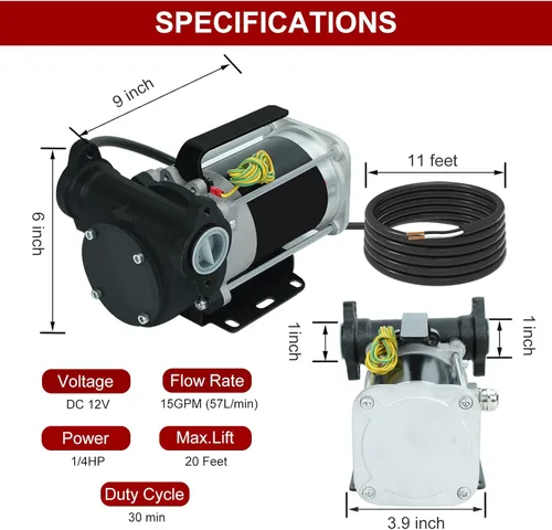 Miniatura 2 de BLACKHORSE-RACING Bomba de transferencia de combustible de 12 VCC, 15 GPM / 57 LPM, autocebante, motor de paletas rotativas con protección térmica