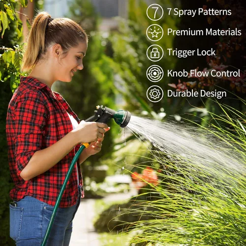 Miniatura 6 de AUTOMAN - Boquilla de metal para manguera de jardín, con 7 patrones de riego ajustables, es antideslizante, para regar plantas, césped y jardín