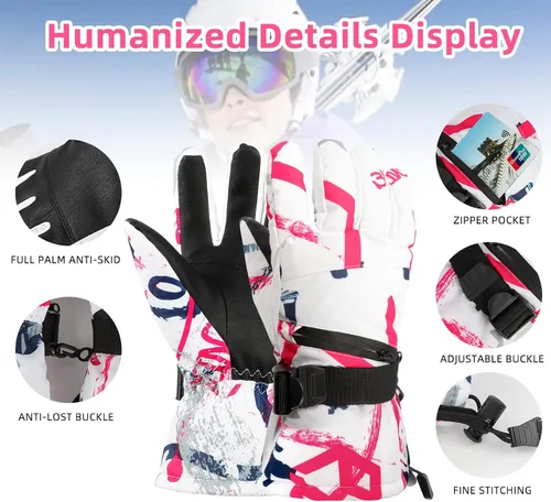 Miniatura 4 de Ski Gloves, ProChosen Winter Warm Gloves Men Women, Waterproof Nonslip Breathable Touchscreen Snow Gloves, Snowboarding Gloves for Cold Weather
