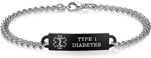 Miniatura 58 de Pulseras de identificación de alerta médica de 6.5 "-8.5" para mujeres, pulseras de emergencia médica de acero inoxidable, grabado gratuito