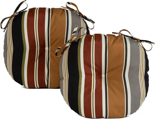 Miniatura 35 de Greendale Home Fashions Cojín redondo para asiento bistro de 15 pulgadas, 2 unidades (paquete de 1), Adobe Stripe