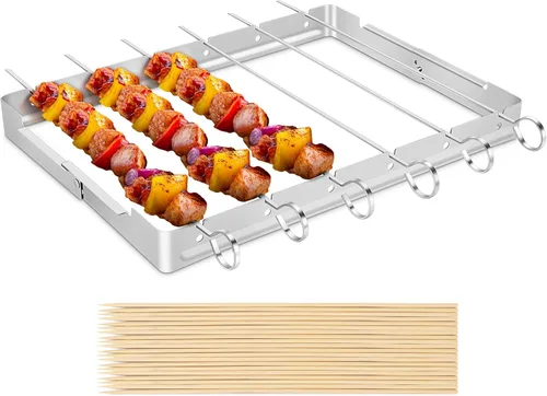 Unicook conjunto reforzado de acero inoxidable barbacoa pincho Shish Kabob, 6 unidades 13 pulgadas L brochetas para barbacoa y Parrilla rack