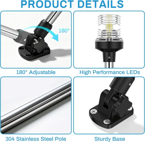 Miniatura 6 de Obcursco Luces de popa de barco, IP67 impermeable, plegable, luz LED blanca de anclaje para lanchas marinas, pontones, pesca, lubinas y Jon