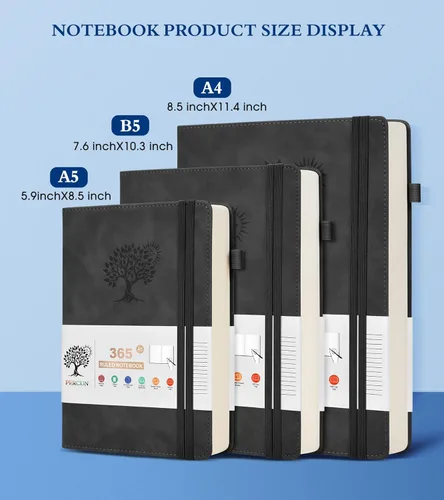 Miniatura 2 de PERCUN Cuaderno de diario rayado B5 – Diarios grandes de cuero de 365 páginas para escritura de mujeres y hombres, cuaderno de tapa dura con páginas