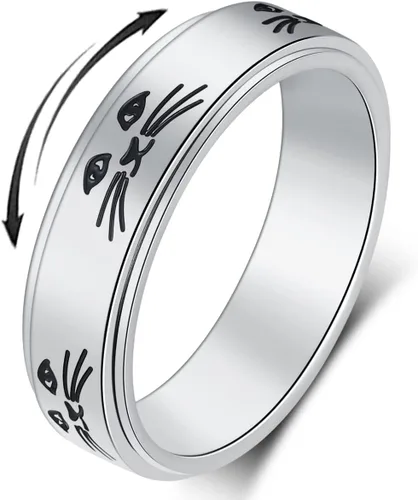 Anillo de ansiedad OreilleStar para mujeres, anillo giratorio de titanio y acero inoxidable, anillo de ansiedad para hombres, 6mm de ancho con Plata