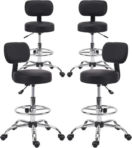 Miniatura 20 de KLASIKA Black Low Back Rolling Stool PU Leather Vanity Stools, Adjustable Height Ergonomic Swivel Rolling Desk Stool Work Office Swivel Chair