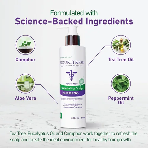 Miniatura 4 de NouriTress Champú estimulante para el cuero cabelludo, champú para cuero cabelludo seco, promueve el crecimiento del cabello con alcanfor, menta