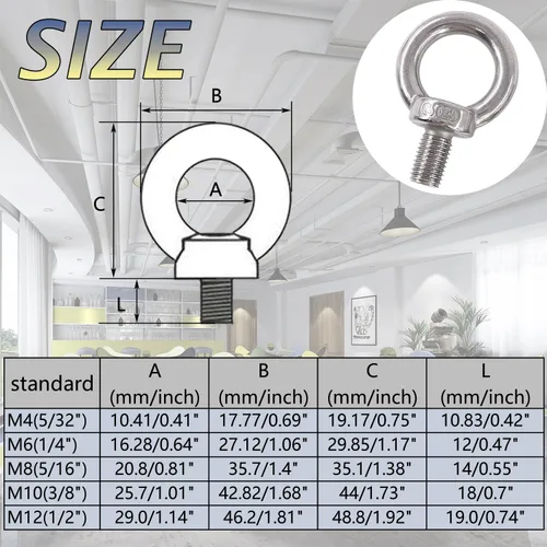 Miniatura 2 de Perno de ojo de acero inoxidable 304 para maquinaria de rosca masculina de hombro, perno de ojo, metown, tornillo resistente, M4 M6 M8 M10