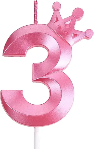 Miniatura 51 de Vela rosa de cumpleaños número 1, decoración temática rosa para fiesta de primer cumpleaños, velas de número 3D diseñadas con corona para decoración