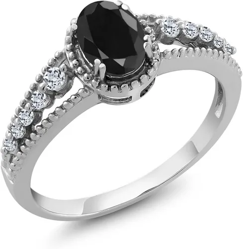 Miniatura 3 de Anillo de compromiso con piedra natal y topacio blanco para mujer en plata de ley 925 ovalado de 0.276 x 0.197 in Elegante diseño de vástago