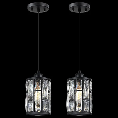 Miniatura 8 de Paquete de 2 lámparas colgantes de isla de cocina con pantalla de cristal de 5.4 pulgadas, acabado negro, moderno accesorio colgante con pantalla