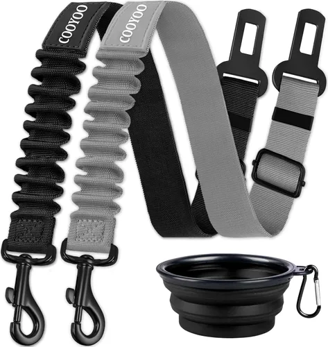Miniatura 27 de COOYOO Cinturón de seguridad para perro, juego de 3 piezas retráctil, cinturones de seguridad ajustables para vehículo, nailon para mascotas, Set