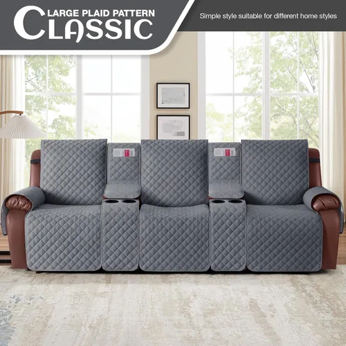 Miniatura 5 de KinCam Funda 100% impermeable para sofá reclinable con consola, fundas para sofá reclinable antideslizante para 3 asientos, protector de muebles