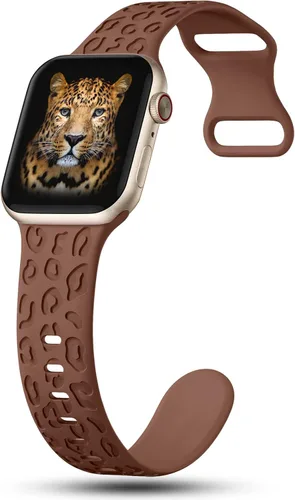 Miniatura 3 de CreateGreat Bandas Grabadas Compatibles con Apple Watch de 40mm 41mm 38mm 42mm 44mm 45mm 46mm 49mm, Correa de Silicona Suave con Patrón de Leopardo
