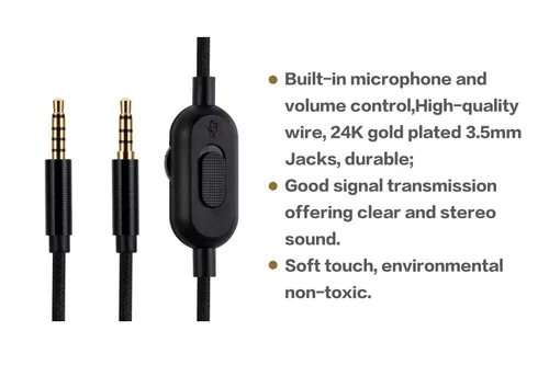 Miniatura 3 de UNCLE LIGHT Cable de repuesto de auriculares negros para videojuegos, compatible con Logitech A10 A10 Gen 2 A30 A40 A40 tr, línea de audio de 0.138