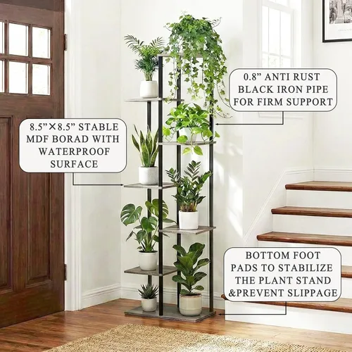 Miniatura 3 de Soporte para Plantas de Interior de 7 Niveles 8 Macetas Estante de Metal y Madera para Plantas, Múltiples Macetas de Flores Soportes Altos