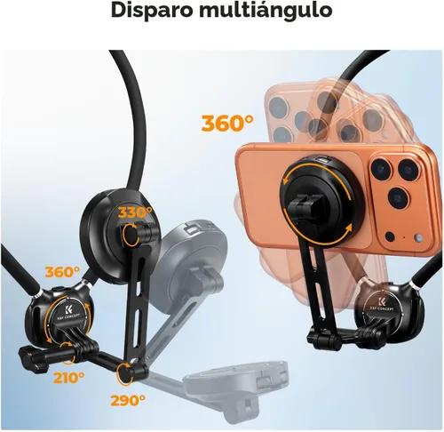 Miniatura 3 de K&F CONCEPT Soporte para teléfono para el cuello, soporte magnético 2 en 1 para el cuello del teléfono, soporte para teléfono POV, soporte de pecho