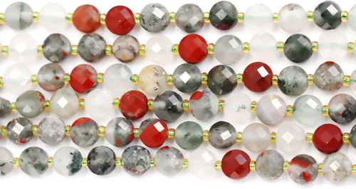 Miniatura 2 de Cuentas de piedras preciosas para la fabricación de joyas, cuentas de monedas facetadas de piedra natural piedra de sangre africana de 0.236 in