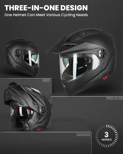 Miniatura 2 de ILM - Casco modular de cara completa para motocicleta, ATV, tres en uno, para moto de nieve, con visera antiniebla Pinlock, para hombres y mujeres