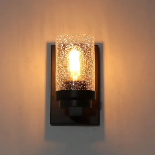 Miniatura 2 de 17701 - Lámpara de pared de metal industrial vintage con pantalla de vidrio agrietado, lámpara de vestíbulo retro, aplique de pared rústico Edison