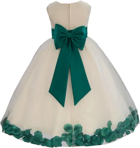 Vestido de novia con pétalos de rosa de tul marfil para niña, vestido de novia 302T, Marfil