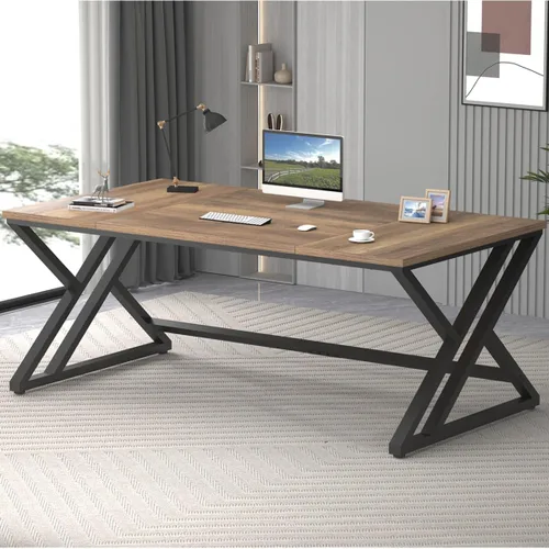Miniatura 17 de LVB 78.7" Escritorio para computadora, escritorio industrial extra largo de madera para oficina en casa, escritorio grande rústico moderno de metal