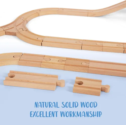 Miniatura 4 de Juego de 58 pistas de tren de madera, expansión de vías y 9 piezas distintas, 100% compatible con todas las principales marcas, incluido el sistema