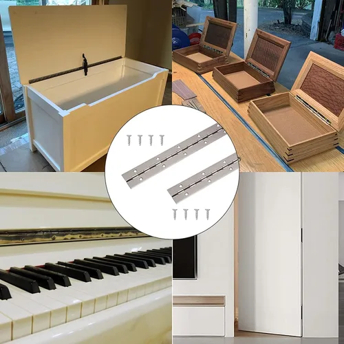 Miniatura 3 de Bisagras continuas y de piano, 2 piezas de bisagra continua de acero inoxidable con agujeros, bisagras de piano pulidas de acero inoxidable