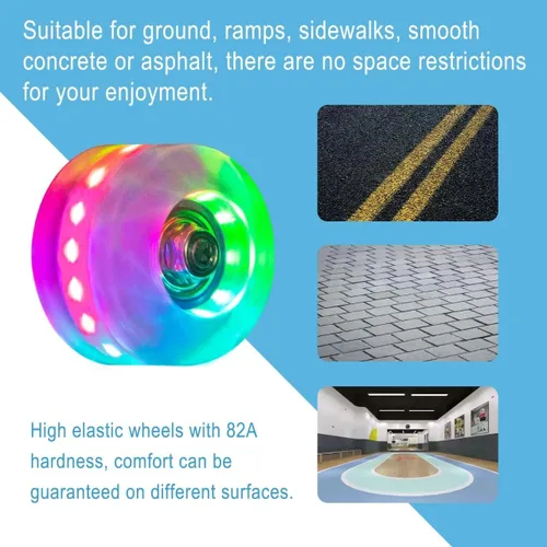 Miniatura 7 de Nattork Paquete de 8 ruedas de patinaje con luz de 82A de 2.126 x 1.260 in con rodamientos instalados luminosos cuádruples, accesorios de patinaje