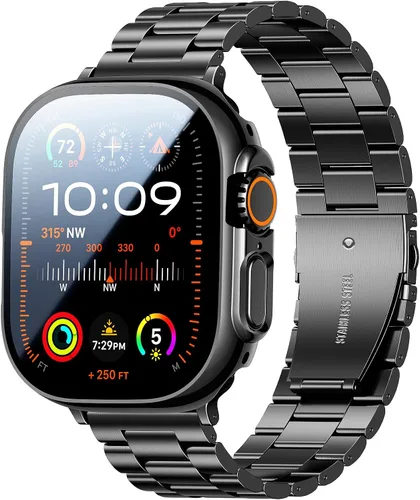 Miniatura 14 de Bekomo Compatible with Apple Watch Band 49mm 46mm 44mm 45mm 42mm 40mm 38mm 41mm, Stainless Steel iWatch Bands with 2 Pack Tempered Glass Case for
