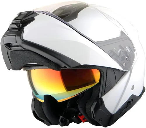 Miniatura 13 de Martian Casco modular de cara completa para motocicleta, protector solar con doble visera: HG362 azul amarillo