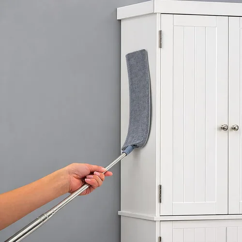 Miniatura 3 de Limpiador de polvo retráctil con poste de extensión, herramientas de limpieza con 3 paños de microfibra, plumero de mango largo extensible para Gris