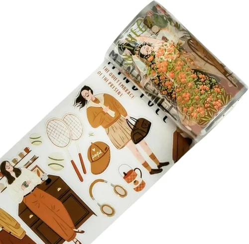 Miniatura 8 de WT Carefree - Cinta de PET ancha, rollo individual, diseños originales de personajes, decoración transparente para diarios, planificadores