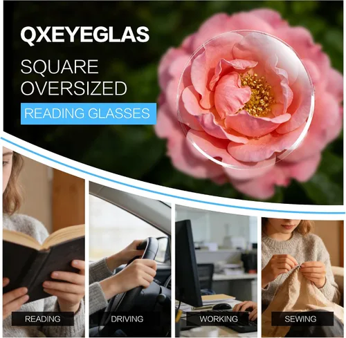 Miniatura 5 de Lentes de lectura cuadrados de gran tamaño para mujeres y hombres, anteojos con filtro de luz azul, lectores de marco de metal grande con protección
