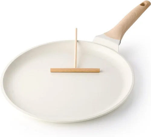 Miniatura 9 de Kordisen - Sartén antiadherente para crepas de 12 pulgadas con esparcidor, revestimiento de granito para tortillas y panqueques, fondo plano