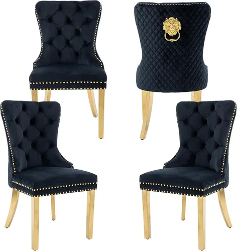 Miniatura 19 de Juego de 2 sillas de comedor de terciopelo Homedraft, colección Nikki para comedor con patas doradas de acero inoxidable y anillo de tirador