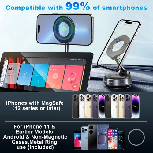 Miniatura 7 de Soporte magnético de teléfono al vacío para tu automóvil, soporte de teléfono ajustable de 360° para Magsafe con potente imán, soporte plegable